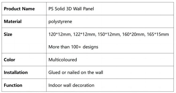 datasheet of PS solid 3D wall panel
